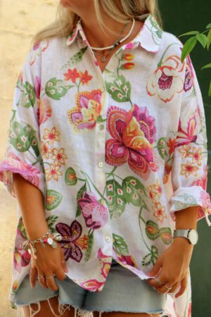 Chemise en lin fleurie blanche - Maupiti