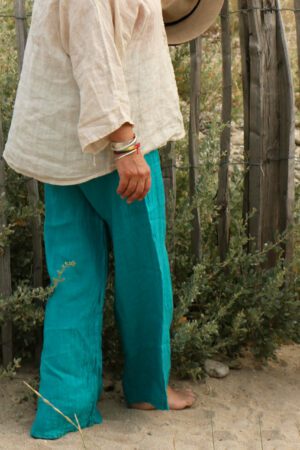 Pantalon en lin oversize bleu turquoise - Tita