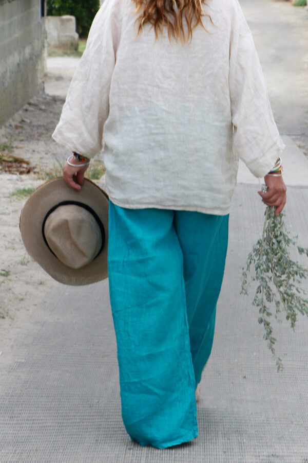 Pantalon en lin oversize bleu turquoise - Tita