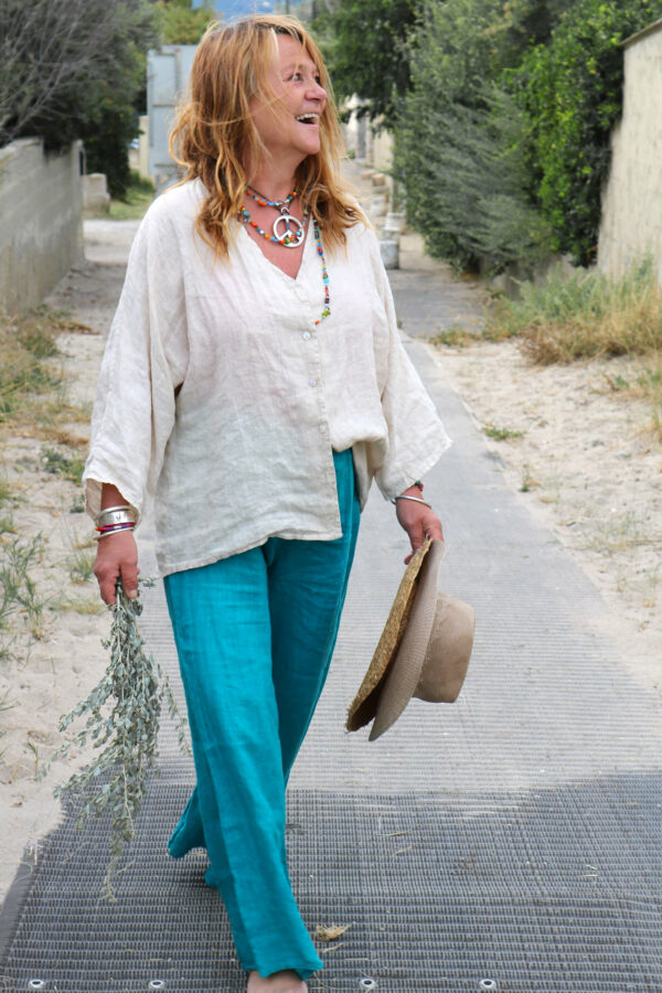 Pantalon en lin oversize bleu turquoise - Tita