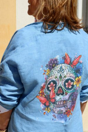 Chemise en lin tête de mort bleu - Fenua