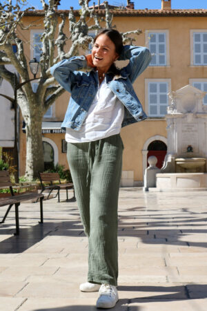 Pantalon en gaze de coton kaki - Piripou