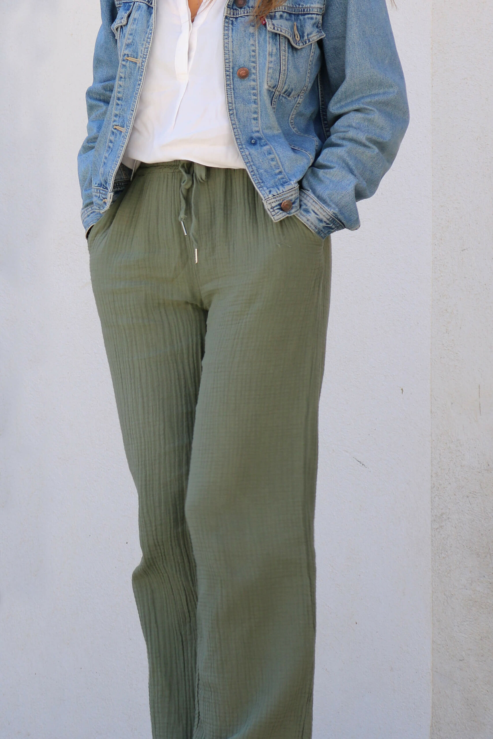 Pantalon en gaze de coton kaki - Piripou