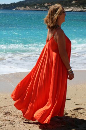 Robe longue en satin orange - Temoe
