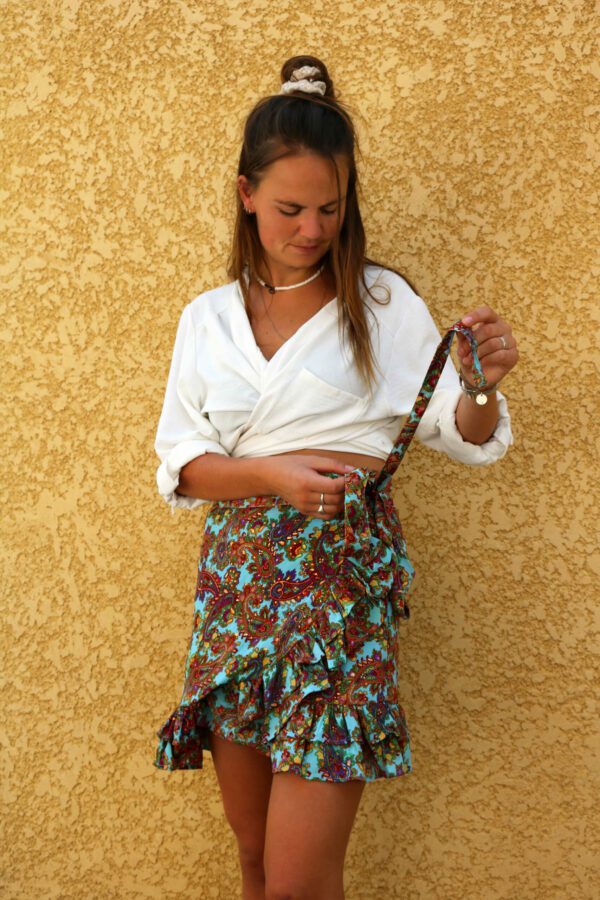 Jupe portefeuille colorée 100% soie - Mana