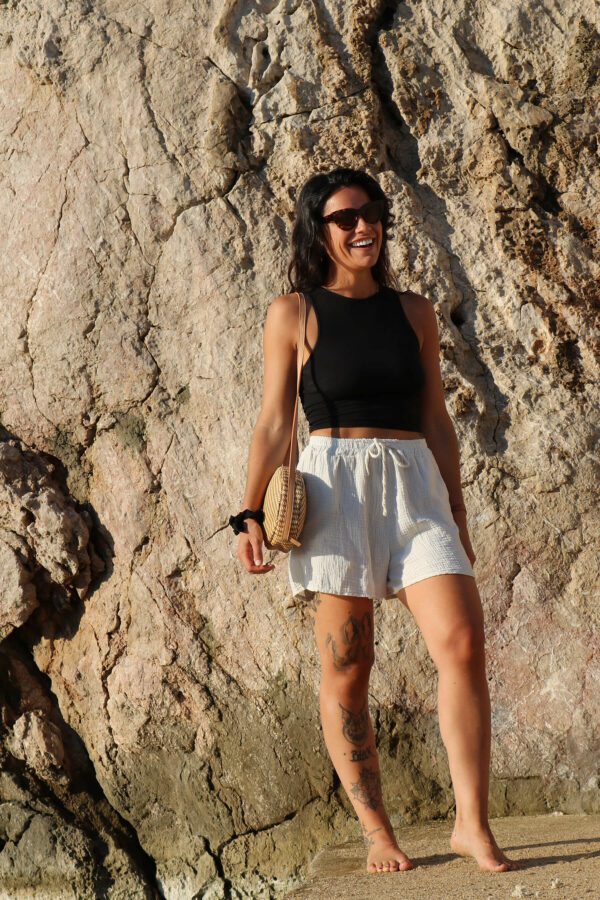 Short en gaze de coton beige - Etini