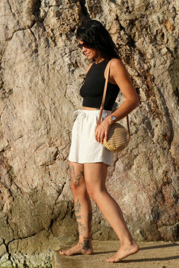 Short en gaze de coton beige - Etini