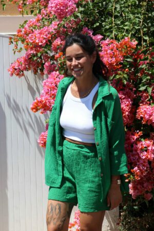 Ensemble chemise short gaze de coton vert - Eperona