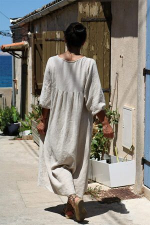 Robe longue en gaze de coton beige - Temihi