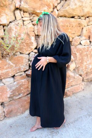 Robe longue en gaze de coton noir - Temihi