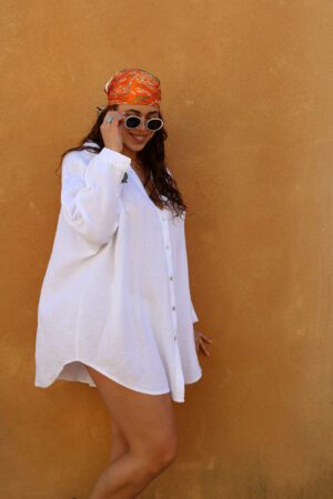 Robe chemise en gaze de coton blanche - Miti