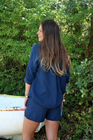 Ensemble chemise short gaze de coton bleu marine - Eperona
