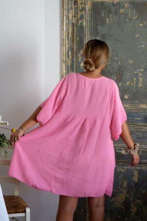 Robe courte en gaze de coton rose pâle - Teva