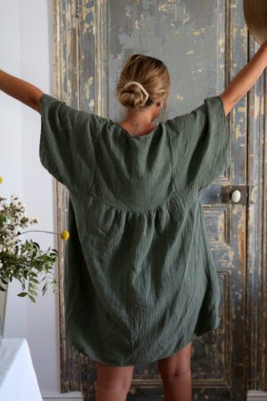 Robe courte en gaze de coton kaki - Teva