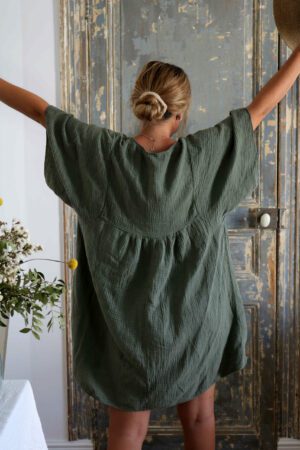 Robe courte en gaze de coton kaki - Teva