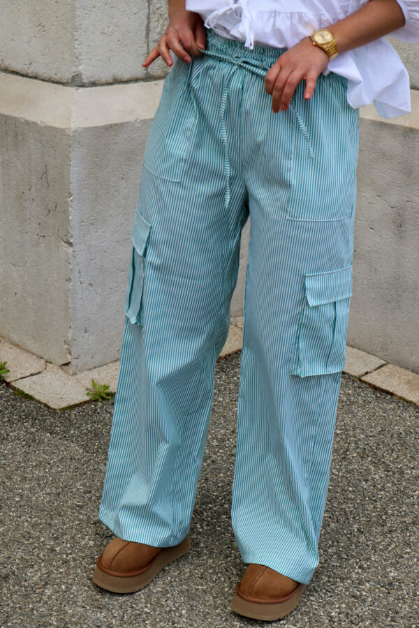 Pantalon cargo femme à rayures vert - Fenua