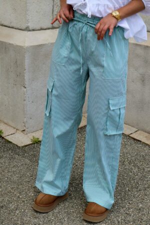 Pantalon cargo femme à rayures vert - Fenua