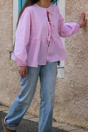 Blouse noeuds sur l'avant à rayures rose - Anapa