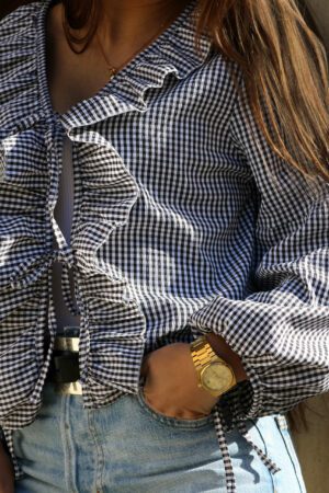 Blouse vichy noir et blanche, noeuds sur l'avant - Mohea