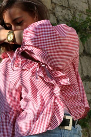 Blouse vichy rouge et blanche, noeuds sur l'avant - Mohea