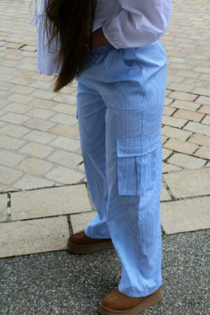 Pantalon cargo femme à rayures bleu - Fenua