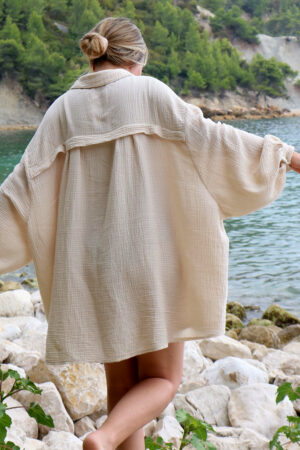 Robe chemise en gaze de coton beige - Miti