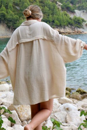 Robe chemise en gaze de coton beige - Miti