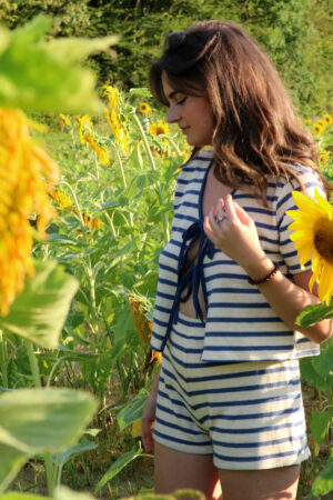 Ensemble en maille top et short beige et bleu - Kahaia
