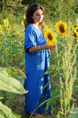 Robe longue en gaze de coton bleu roi - Temihi