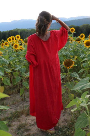 Robe longue en gaze de coton rouge - Temihi