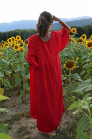 Robe longue en gaze de coton rouge - Temihi