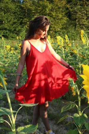 Robe rouge en gaze de coton - Raiteva