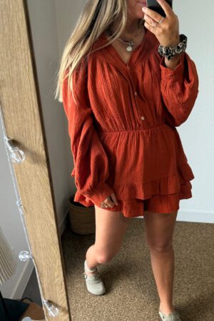 Combishort gaze de coton terracotta - Mana