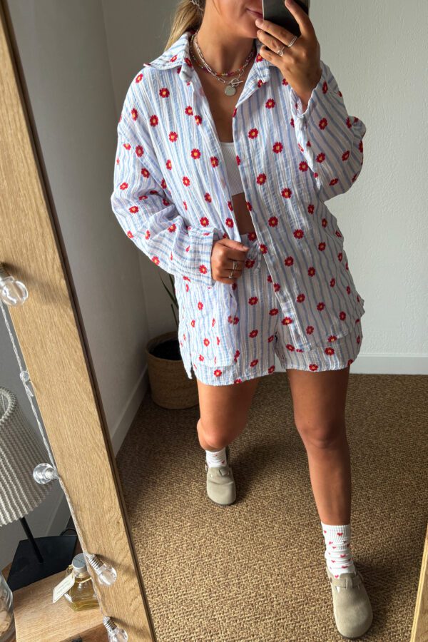 Ensemble en gaze de coton fleurs - Tahi