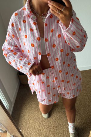 Ensemble en gaze de coton fleurs - Tahi