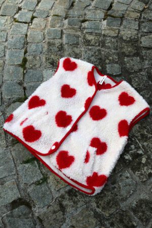 Gilet sans manches blanc coeurs rouge - Ponui