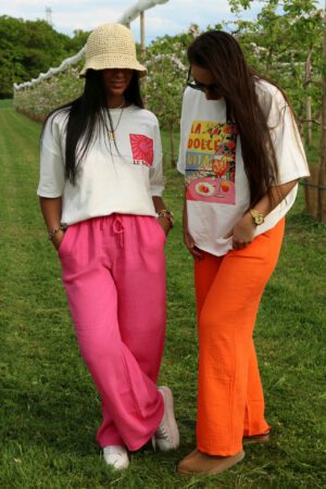 Pantalon en gaze de coton rose - Piripou