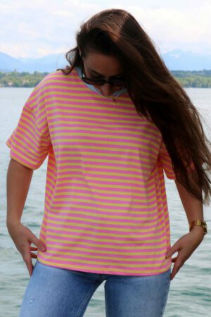 T-shirt à rayures jaune et rose - Noa