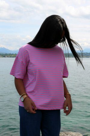 T-shirt à rayures violet et rose - Noa