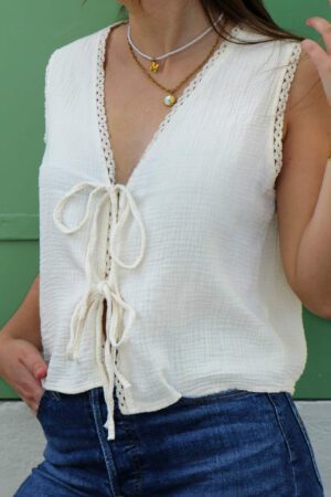 Top en gaze de coton beige - Tumu