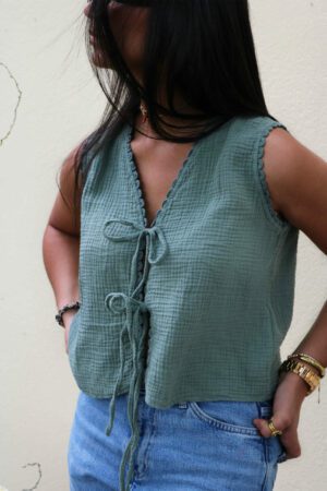 Top en gaze de coton kaki - Tumu