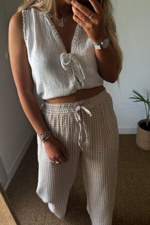 Pantalon à carreaux beige - Turu