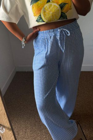 Pantalon à carreaux bleu ciel - Turu