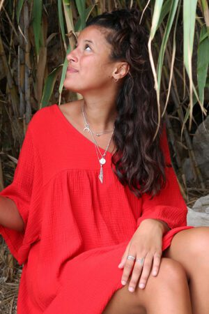 Robe courte en gaze de coton rouge - Teva