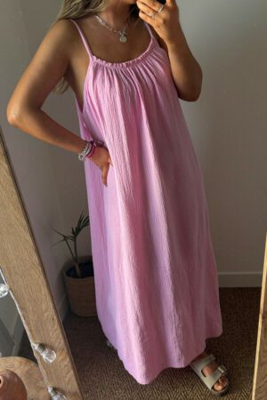 Robe légère en gaze de coton rose - Noanoa