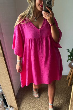 Robe rose fuchsia gaze de coton - Teva