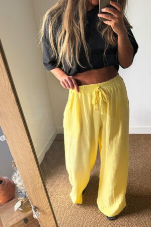 Pantalon en gaze de coton jaune pâle - Piripou