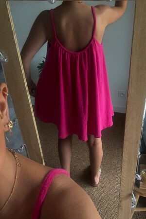 Robe courte matière éponge rose fuchsia - Pahi
