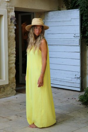 Robe légère en gaze de coton jaune - Noanoa