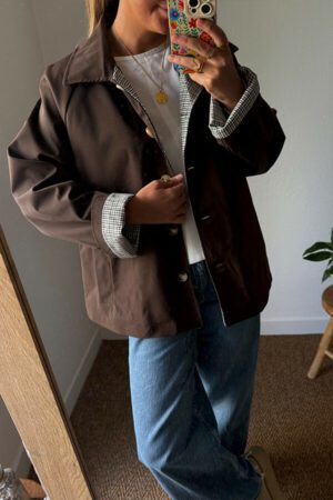 Veste "trench" court marron chocolat - Fetia